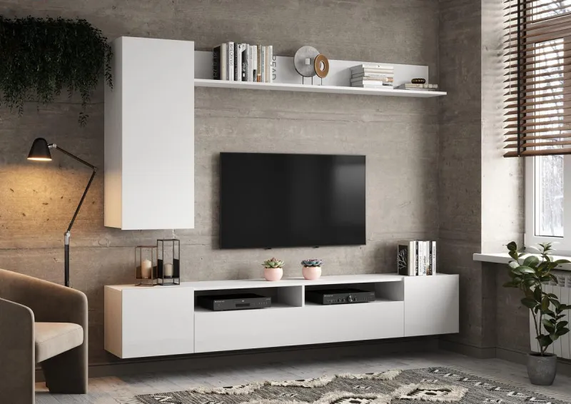 Стенка Соло-16 МДФ белый/белый глянец