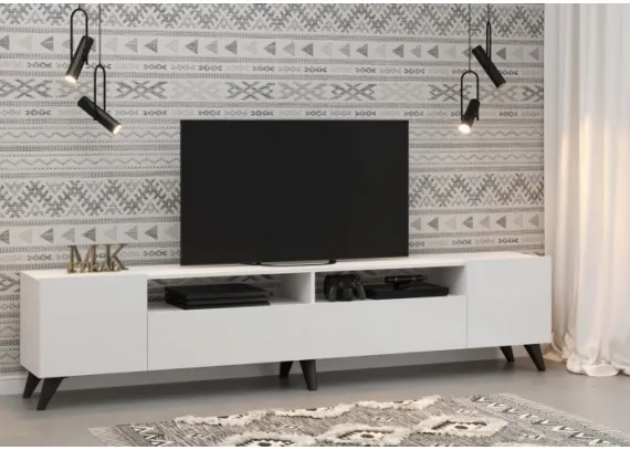 Тумба под ТВ Соло-16 МДФ белый/белый глянец 